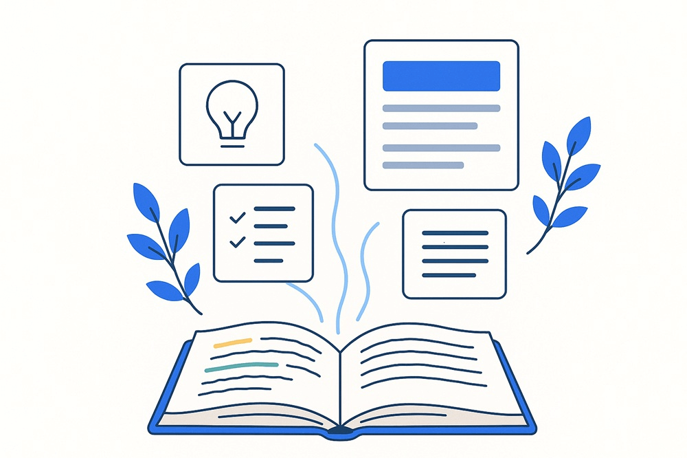 Open book with highlights and notes